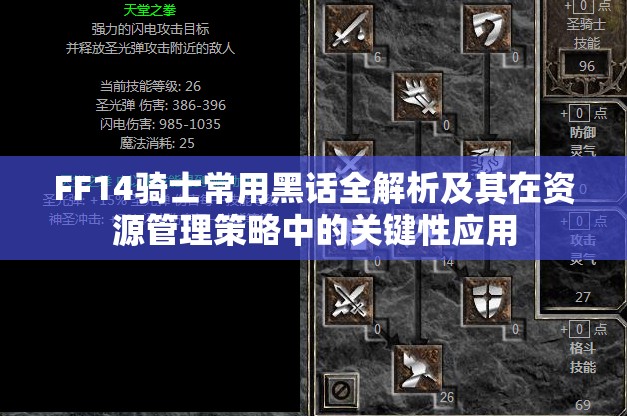 FF14骑士常用黑话全解析及其在资源管理策略中的关键性应用